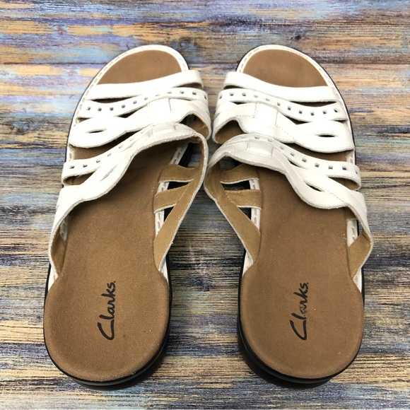 Clarks Womens Sliders Slip on Sandals Cutout Accent Leather Size 11N - Picture 10 of 11